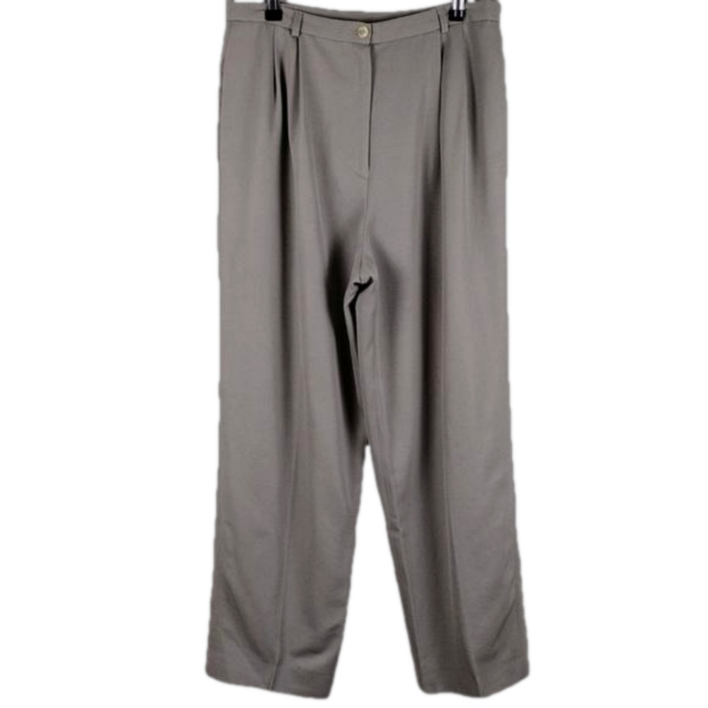 Nicole Summers Taupe Wool Pleated Front High Rise Straight Leg Casual Trouser